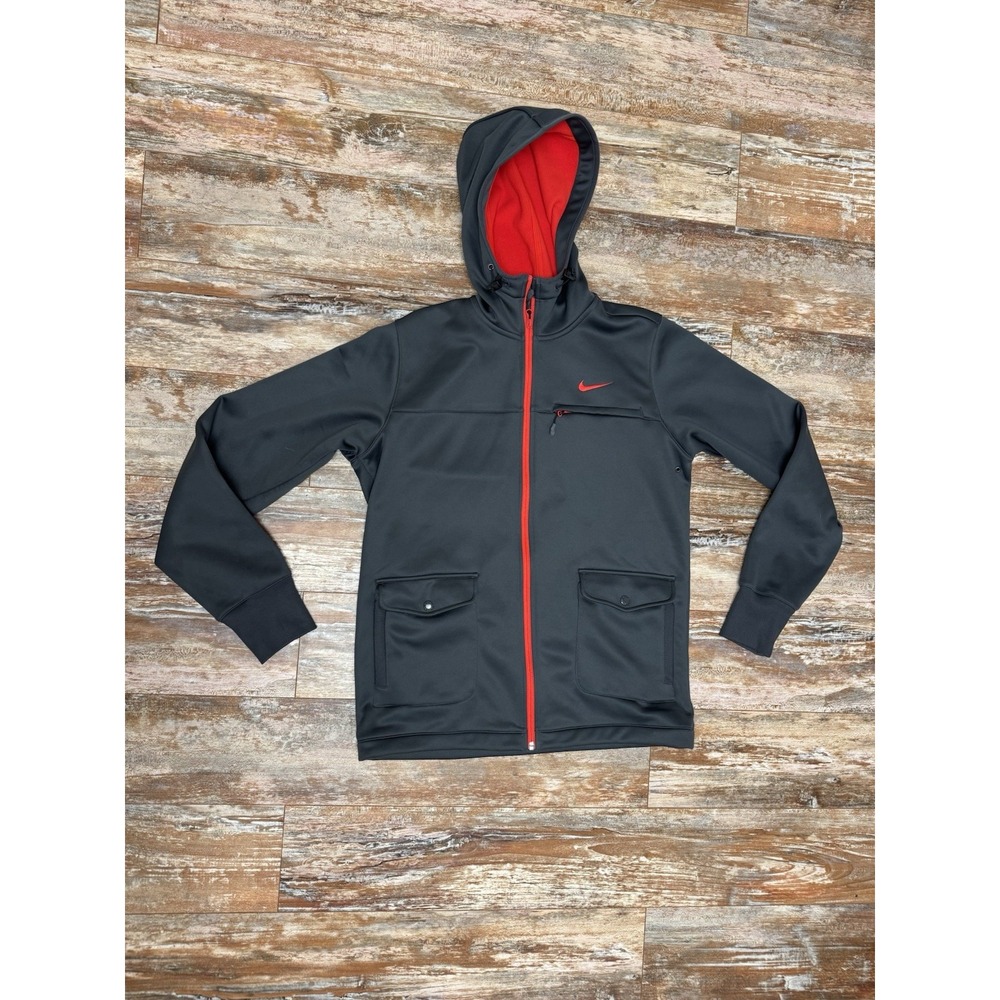 Vintage Y2K Nike Athletic Dept. Gray & Red Full Zip Fleece Lined Jacket Size Med